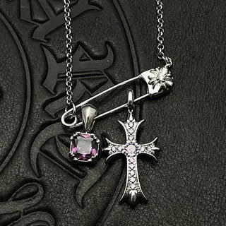 Chrome Hearts retro cube gemstone pin necklace